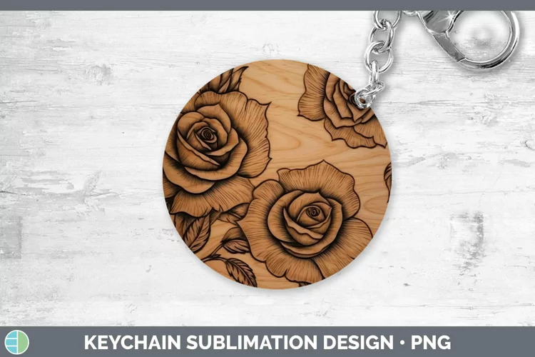 Wood Burned Flowers Rose Keychain Sublimation Keyring Design