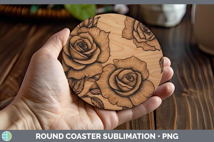 GorgeousWood Burned Flowers Round Coaster design.
