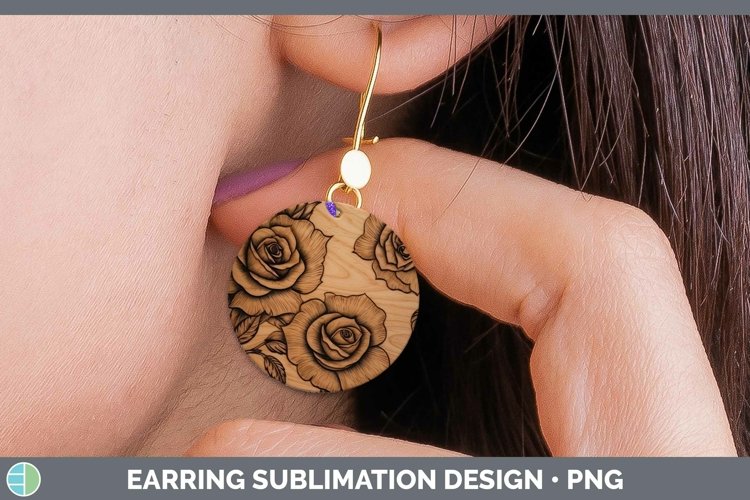GorgeousWood Burned Flowers Round Earrings design.