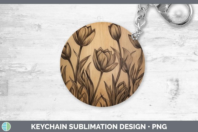 GorgeousWood Burned Flowers Keychain design.