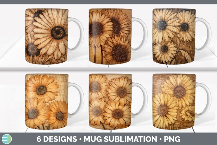 Bundle of six Pyrographic Gerbera Daisys Mug Wrap designs.