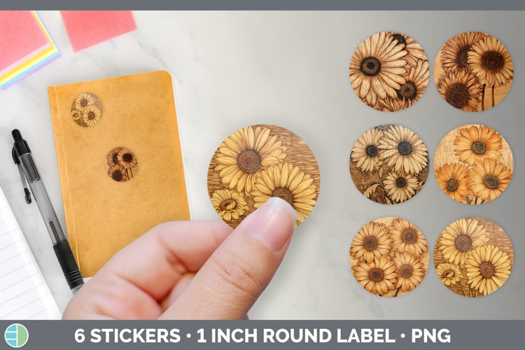 Bundle of six Pyrographic Gerbera Daisys Stickers designs.