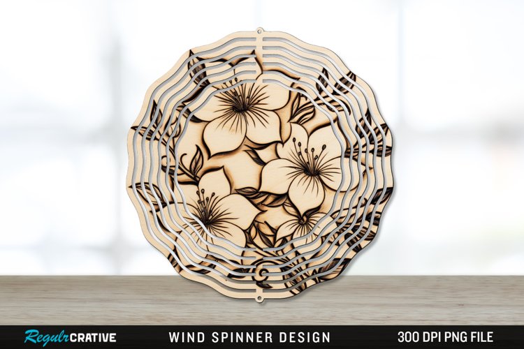 Wood Burned Jasmine Flowers Wind Spinner Sublimation PNG example image 1