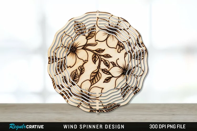 Wood Burned Jasmine Flowers Wind Spinner Sublimation PNG