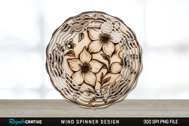 Wood Burned Jasmine Flowers Wind Spinner Sublimation PNG example image 1