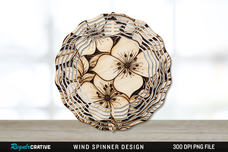 Wood Burned Jasmine Flowers Wind Spinner Sublimation PNG example image 1