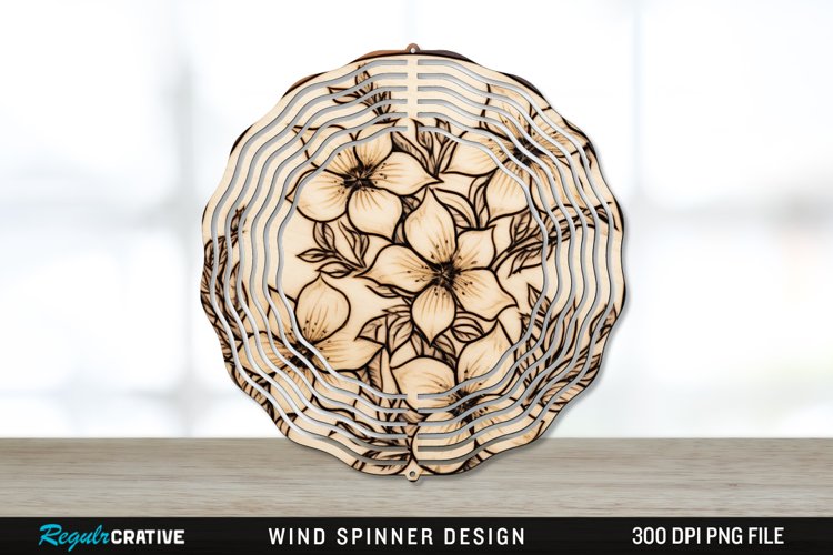Wood Burned Jasmine Flowers Wind Spinner Sublimation PNG example image 1