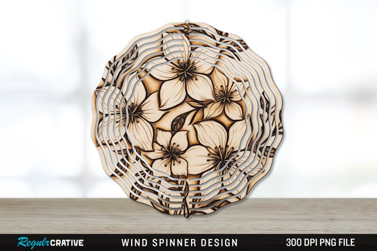 Wood Burned Jasmine Flowers Wind Spinner Sublimation PNG example image 1