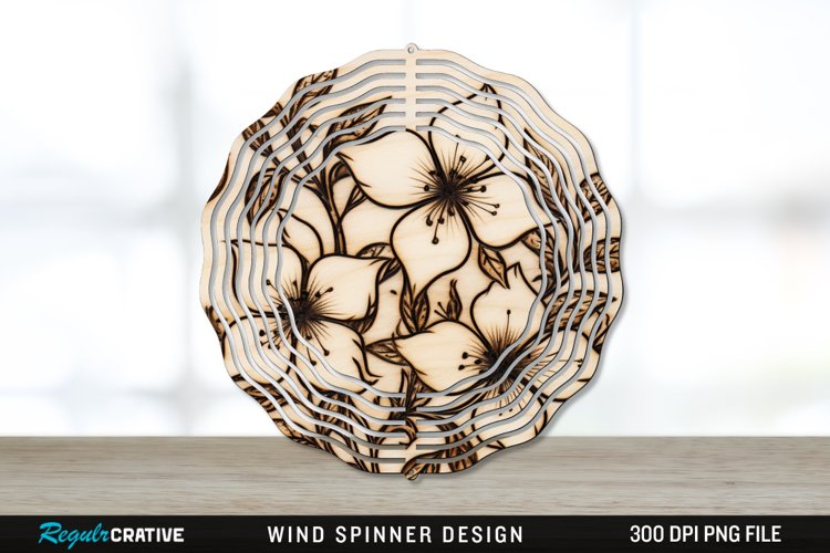 Wood Burned Jasmine Flowers Wind Spinner Sublimation PNG example image 1