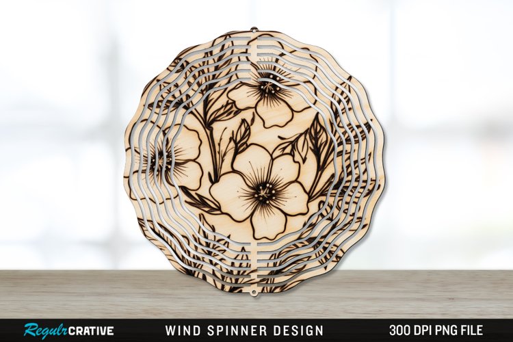 Wood Burned Jasmine Flowers Wind Spinner Sublimation PNG example image 1