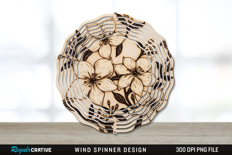 Wood Burned Jasmine Flowers Wind Spinner Sublimation PNG example image 1