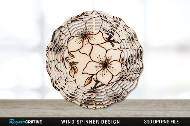 Wood Burned Jasmine Flowers Wind Spinner Sublimation PNG example image 1