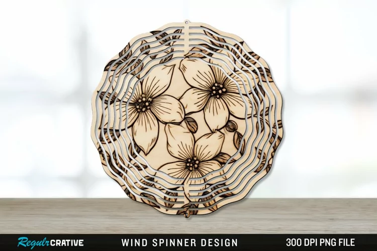 Wood Burned Jasmine Flowers Wind Spinner Sublimation PNG