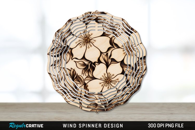 Wood Burned Jasmine Flowers Wind Spinner Sublimation PNG example image 1