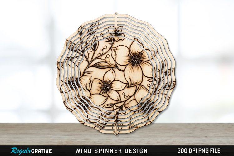 Wood Burned Jasmine Flowers Wind Spinner Sublimation PNG example image 1
