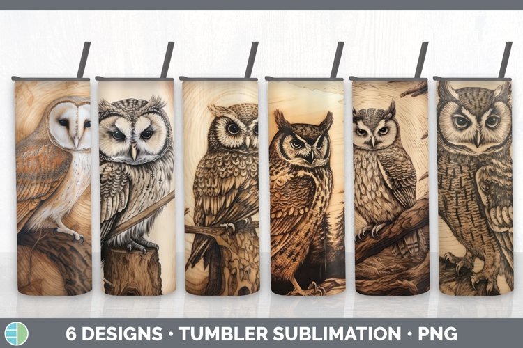 Wood Burned Owl Bird Tumbler | Sublimation 20 oz Skinny Tumb