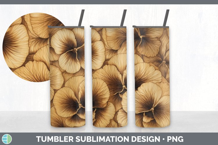 Wood Burned Pansy Flowers Tumbler | Sublimation 20 oz Skinny