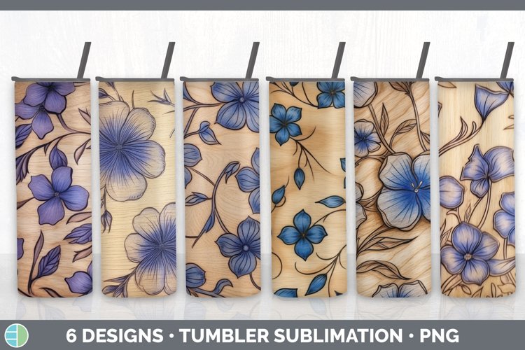 Wood Burned Periwinkle Flowers Tumbler | Sublimation 20 oz S