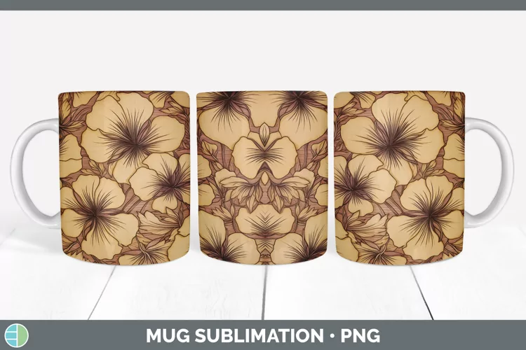 Wood Burned Petunia Mug Wrap | Sublimation Coffee Cup Design