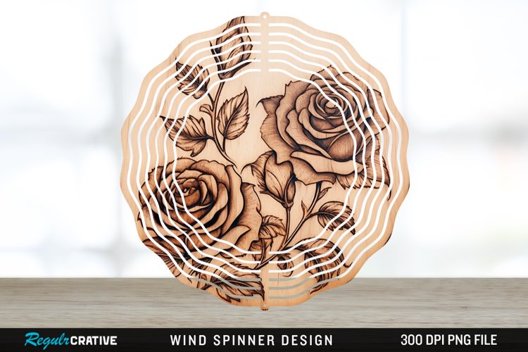 Wood Burned Rose Flowers Wind Spinner Sublimation PNG Design