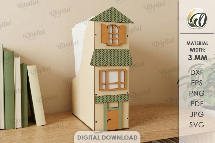 3D House Office Organizer Laser Cut. Desk Organizer SVG