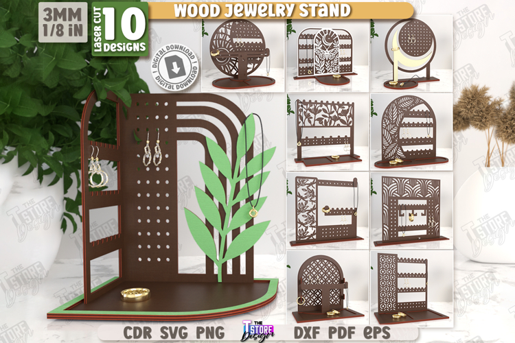 Wooden Jewelry Stand Laser Cut Bundle, Jewelry Holders SVG