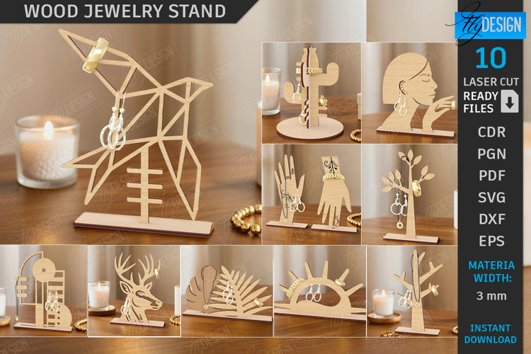 Modern Jewelry Stands Laser Cut Bundle|Earrings Display Card