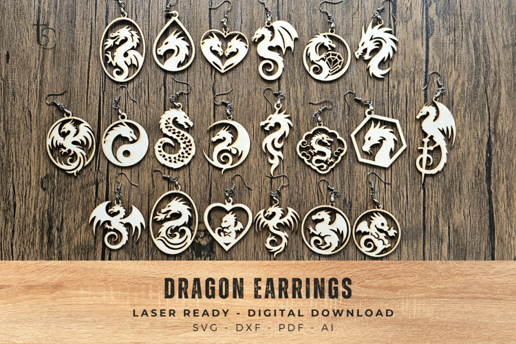 Wood Laser Cut Files Earrings: Dragon Earrings