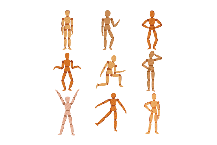 wood man model set cartoon