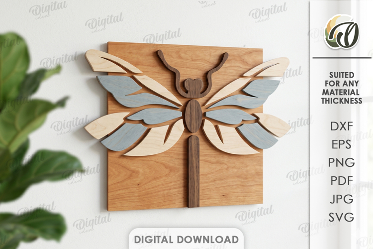 3D Mosaic Wall Art Laser Cut. Wall Decor. Dragonfly SVG example image 1