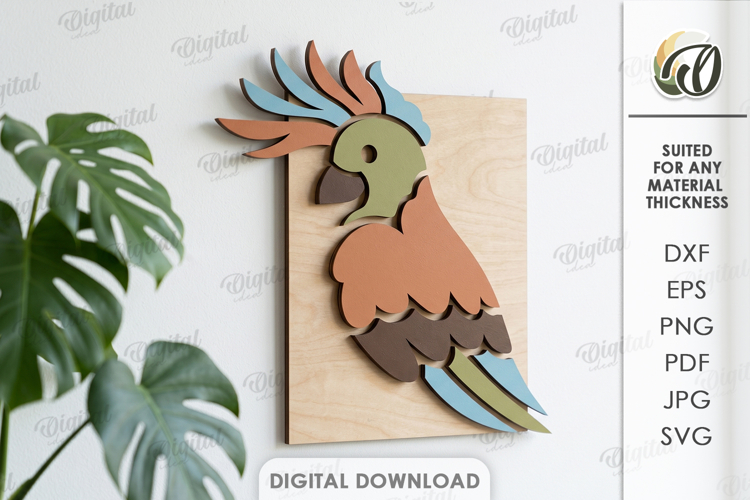3D Mosaic Wall Art Laser Cut. Wall Decor. Parrot SVG example image 1