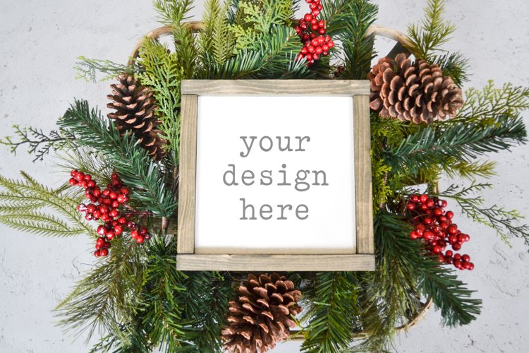 Wood Sign 8x8 Christmas Mockup| Add SVG Clipart Sublimation