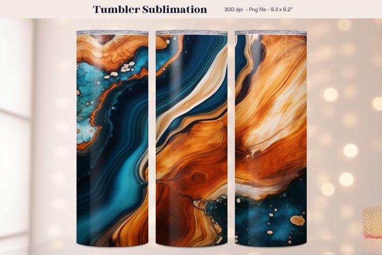 Wood Tumbler Wrap Marbled Resin Tumbler Sublimation Png