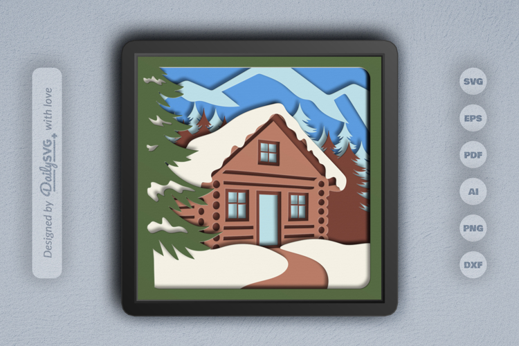 Wood Winter Cabin Layered Papercut