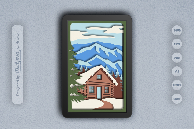 Wood Winter Cabin Layered Papercut