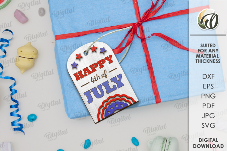 Wooden 4th of July gift tag Laser Cut