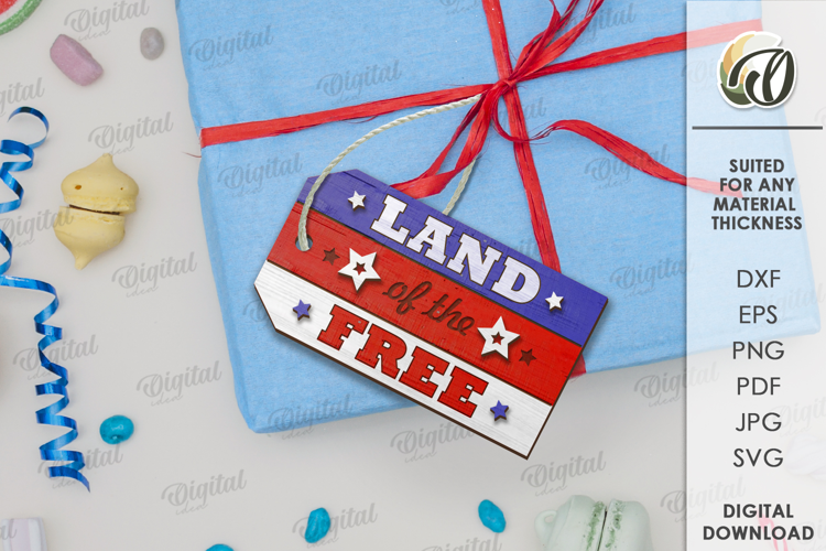 Wooden 4th of July gift tag Laser Cut