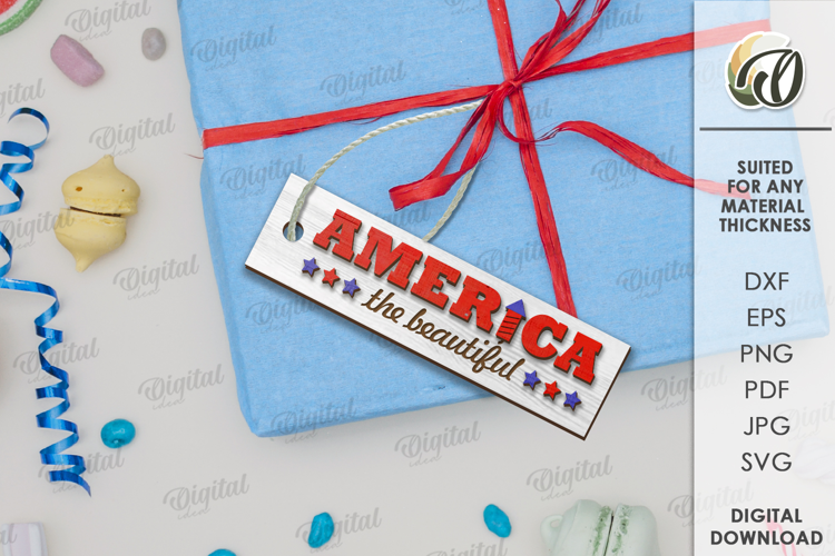 Wooden 4th of July gift tag Laser Cut. America SVG