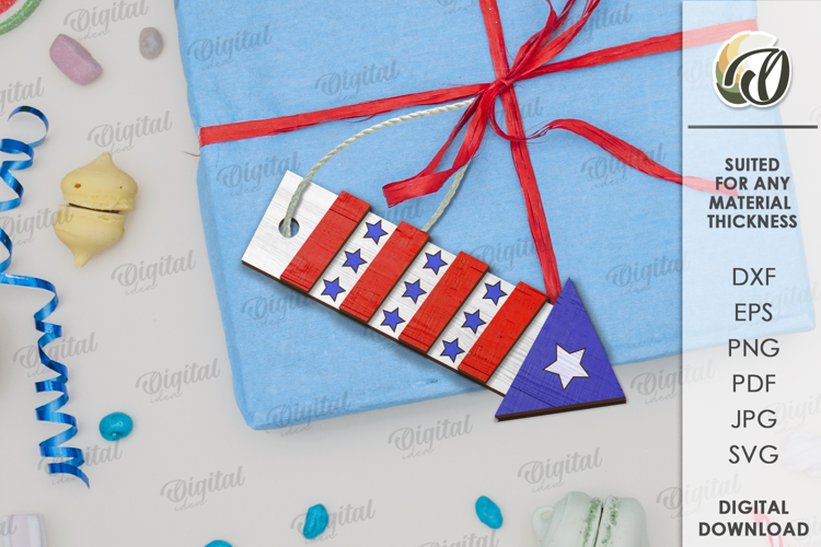 Wooden 4th of July gift tag Laser Cut