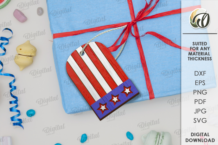 Wooden 4th of July gift tag Laser Cut