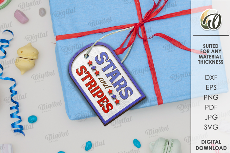 Wooden 4th of July gift tag Laser Cut