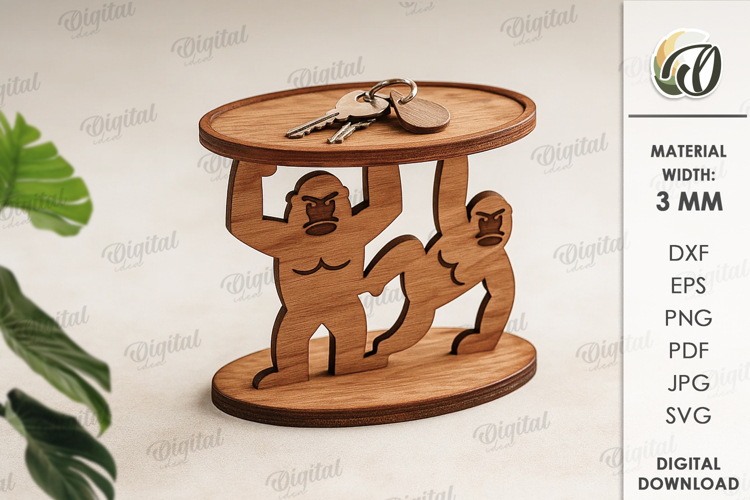 Wooden Animal Key Holder Laser Cut. Gorillas SVG