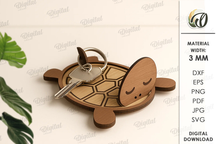Wooden Animal Key Holder Laser Cut. Turtle SVG