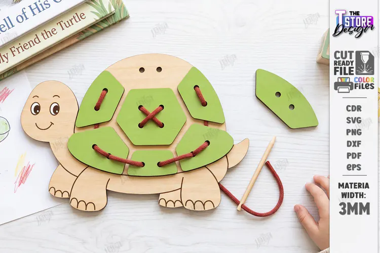 Wooden Animal Lacing Toy Laser Cut | Montessori | Turtle SVG
