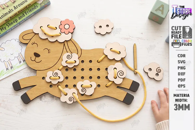 Wooden Animal Lacing Toy Laser Cut | Montessori | Sheep SVG
