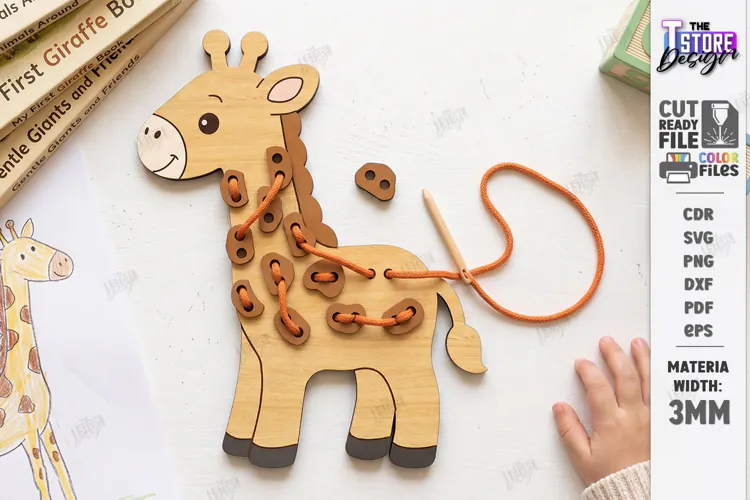 Wooden Animal Lacing Toy Laser Cut | Montessori | Giraffe