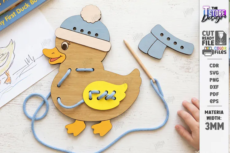 Wooden Animal Lacing Toy Laser Cut | Montessori | Duck SVG