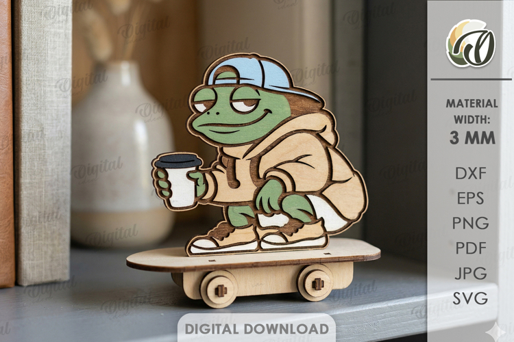 3D Animal On Skateboard Laser Cut. Kids toy. Frog SVG example image 1