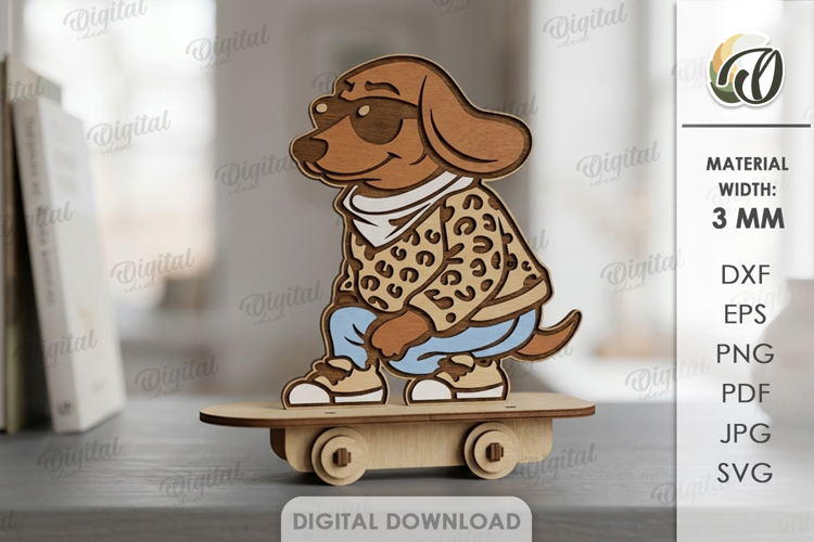 3D Animal On Skateboard Laser Cut. Kids toy. Dog SVG example image 1