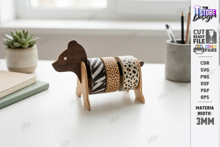 Animal Tape Dispenser Laser Cut | Desktop Tape Holder | Bear
